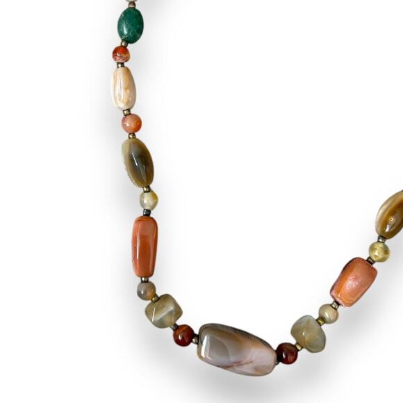 Vintage Bead Necklace with Gold Balls Quartz, Amazonite, Agate, Amethyst 28 in - Picture 3 of 7